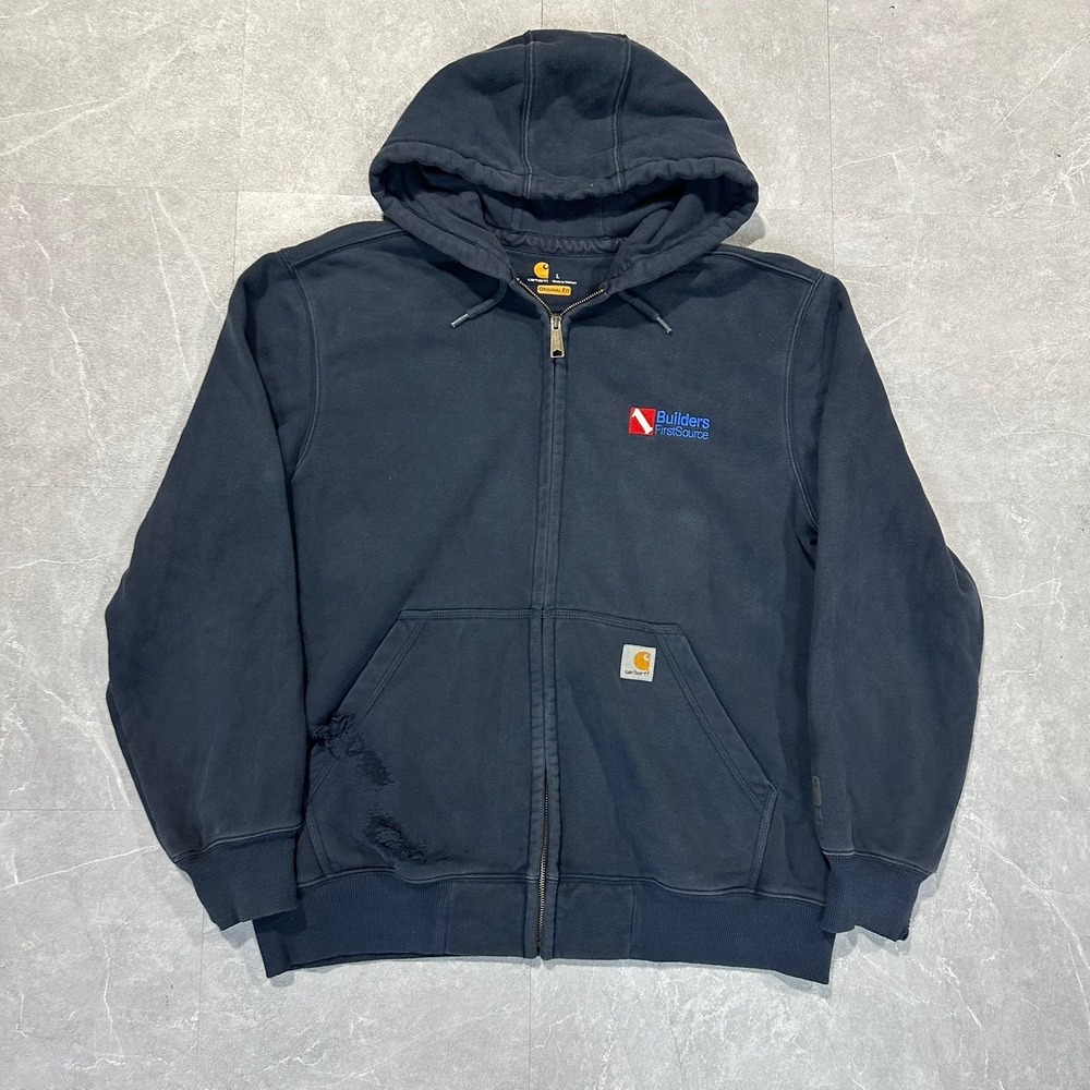 Carhartt Mens Original Fit Full Zip Hoodie Navy Blue Distressed Size L 4762